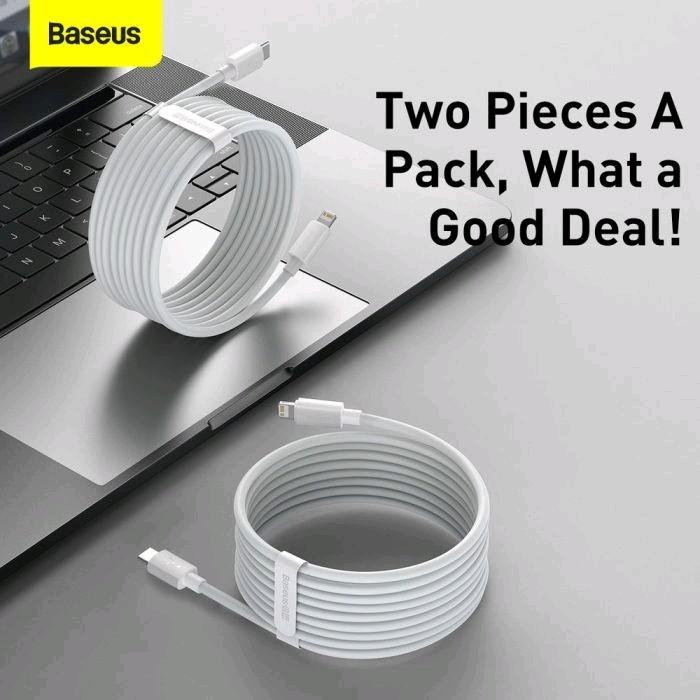Actual product image Baseus Simple Wisdom Data Cable Kit USB-C to Lightning PD 20W (2PCS/Set) 1.5m White (1.50 m, 20 W)