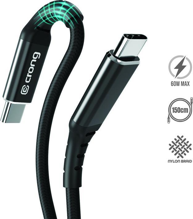 Image du produit Crong Armor Link - Câble 60 W USB-C vers USB-C tressé 150 cm (noir) (1.50 m, USB 3.0, 60 W)