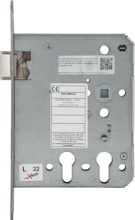 BMH Mortise lock 1015 PZW/2 PZ function, left, DM 60/100, stainless steel