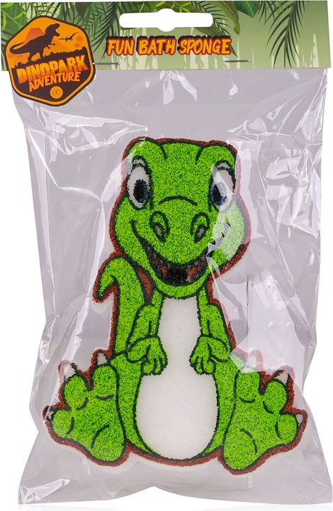 Actual product image Accentra Bath sponge DINOPARK ADVENTURE in T-Rex shape in gift box, approx. 12 x 15cm, colour: green/orang