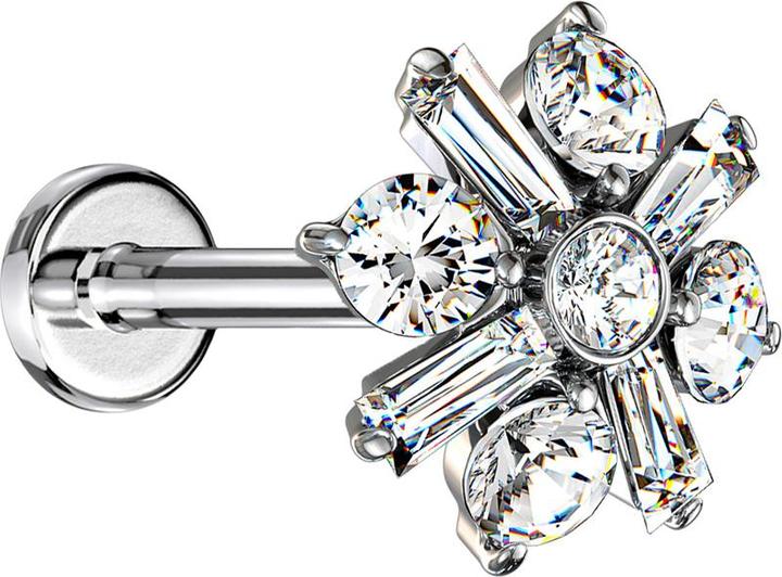 Immagine prodotto Star Piercing Micro Labret filo interno argento croce fiore cristallo argento (Ottone, Acciaio chirurgico 316L)