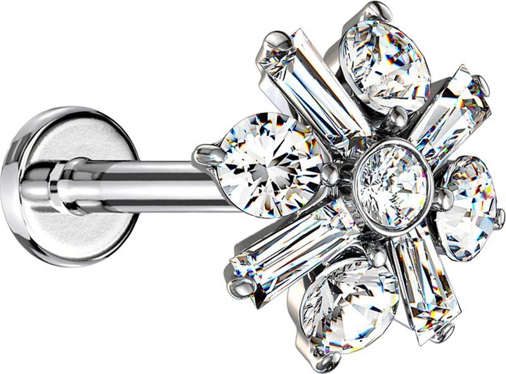 Produktbild Star Piercing Micro Labret Innengewinde silber Kreuz Kristallblume silber (Messing, Chirurgenstahl 316L)