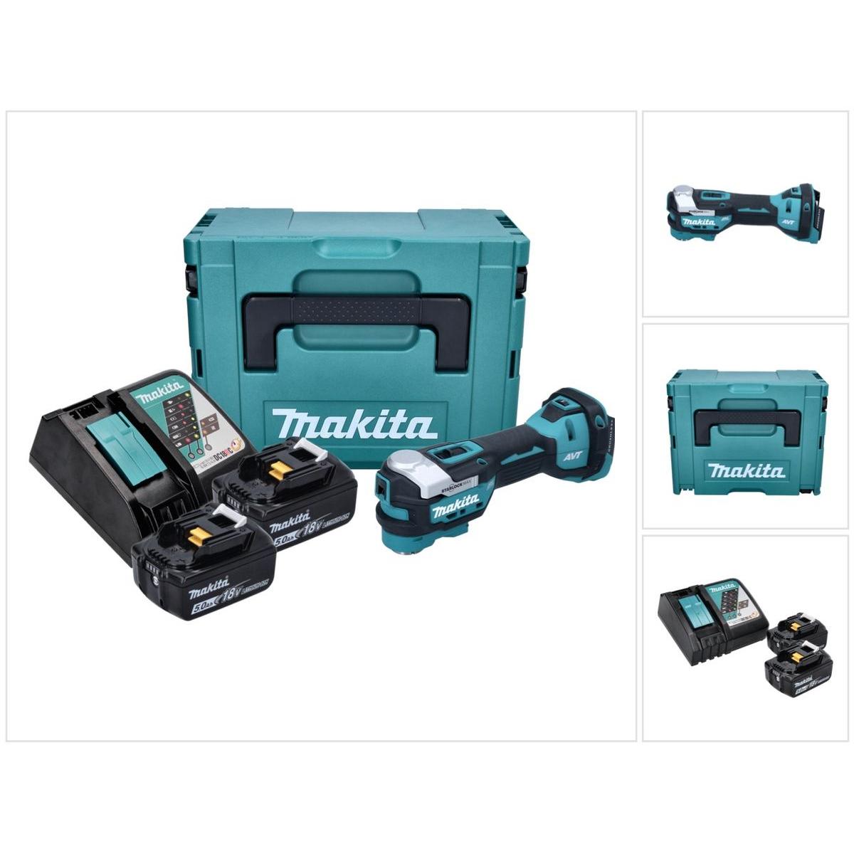 Makita, Multifunktionswerkzeug, DTM 52 RTJ Akku Multifunktionswerkzeug 18 V Starlock Max Brushless + 2x Akku 5,0 Ah + La...
