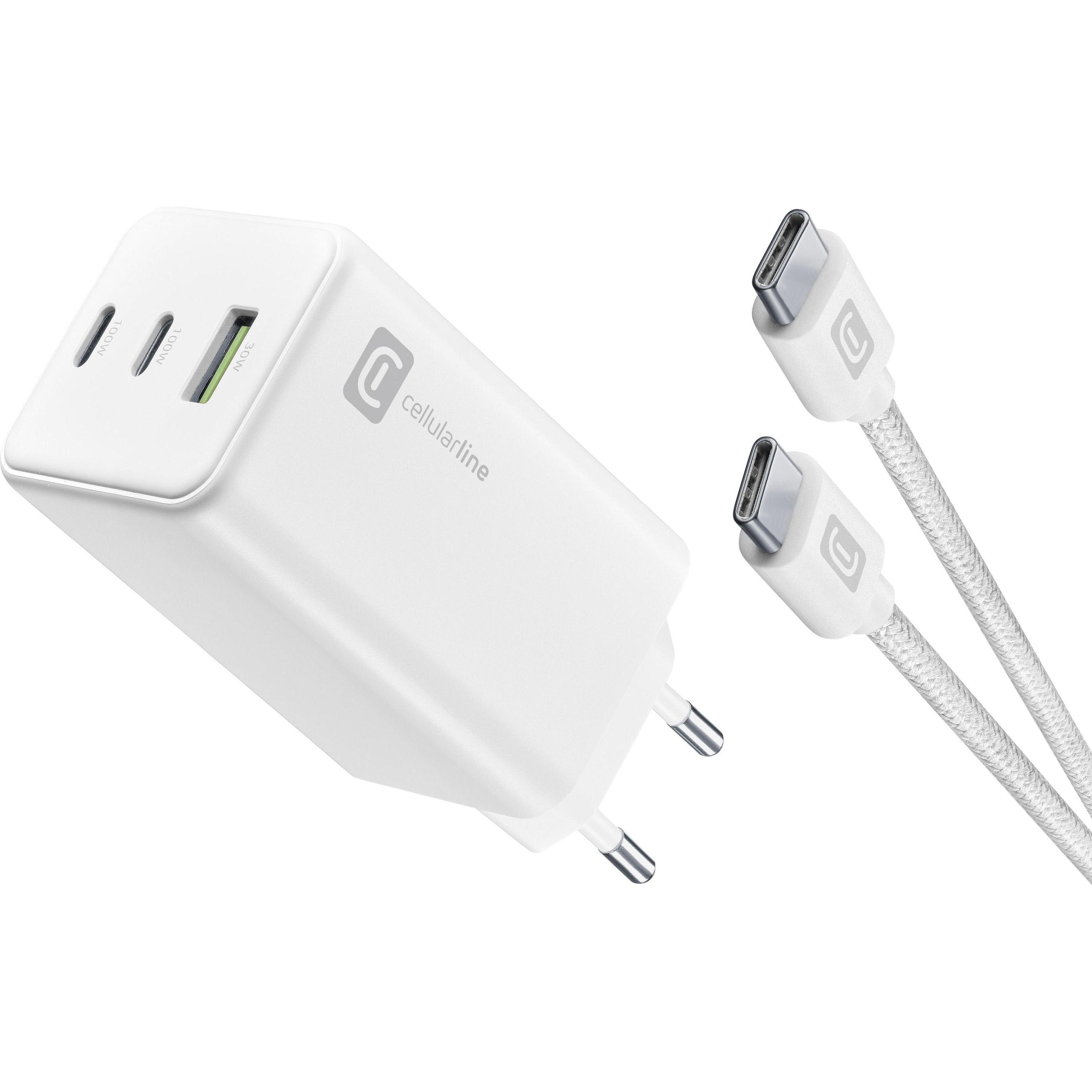 Cellularline Cellular Line Multipower 100W GaN Ladegerät (100 W), USB Ladegerät, Weiss