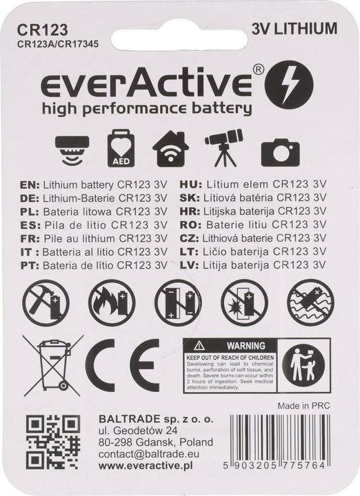 Actual product image Everactive CR123 1BL 1500mAh Lithiumbatterie (1 pcs., RCR123A, 1500 mAh)
