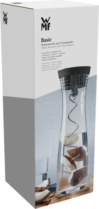Produktbild WMF Wasserkaraffe 1l Glaskaraffe 3tlg. Karaffe mit Fruchtspiess Basic Kippdeckel (1 l)