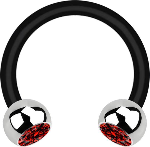 Produktbild Star Piercing Micro Circular Barbell schwarz mit zwei Kugeln silber Kristall rot (ohne Messing, Chirurgenstahl 316L, Kunststoff)
