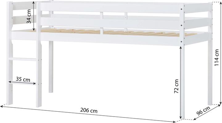 Actual product image Hoppekids ECO Comfort half high bed 90x200 with Green Ole Lukoie curtain, White (90 x 200 cm)