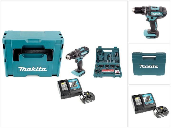 Produktbild Makita DHP 482 RF1J Akku Schlagbohrschrauber 18V 62Nm im Makpac + 3,0 Ah Akku + Ladegerät + Bit & Bo