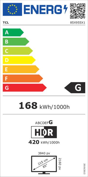 Energie-Label TCL 85X955 (85", LED, Mini-LED, 4K, 2023, EU)