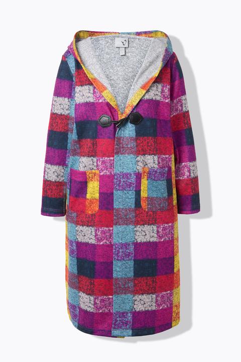 Produktbild Ulla Popken Long-Sweatjacke, Karo, Kapuze, Fleecefutter, Langarm (46, 48)