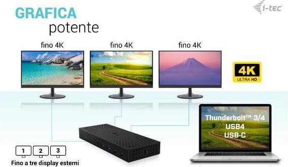 Produktbild i-tec Docking Universale USB3.0/USB-C/ TB - Triplo Monitor 4K (3 Monitor: 2xDP, 3xHDMI) + PD 1 (USB-C, 5 Ports)