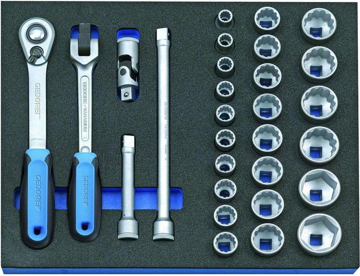 Gedore 2005 CT2-D 19 Assortimento di chiavi a bussola da 1/2" in modulo di controllo, 29 pezzi (1/2")