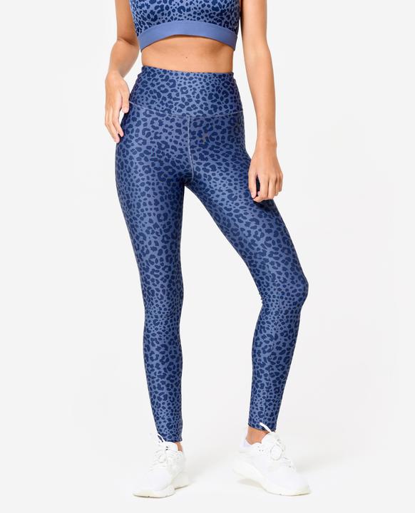 Actual product image Domyos Leggings Damen hoher Taillenbund - Leopardenprint blau (W30/L31)