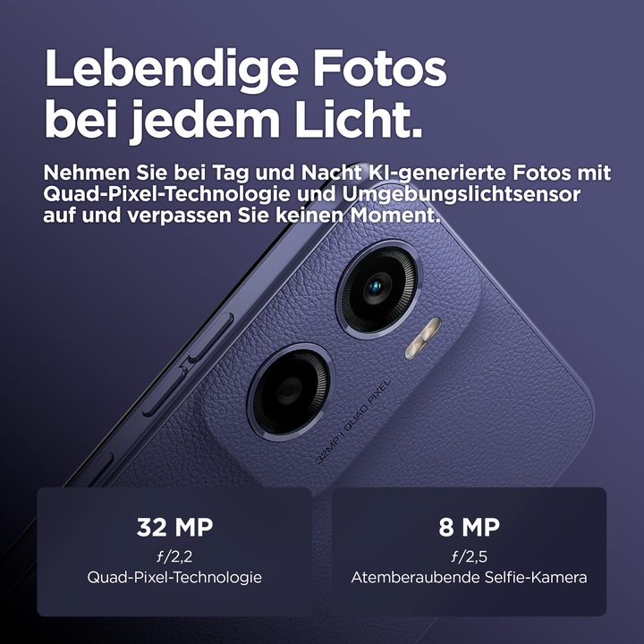 Actual product image Motorola Smartfon Moto E15 2/64GB Fresh Lavender (64 GB, Fresh Lavender, 6.67", Dual SIM, 32 Mpx, 4G)