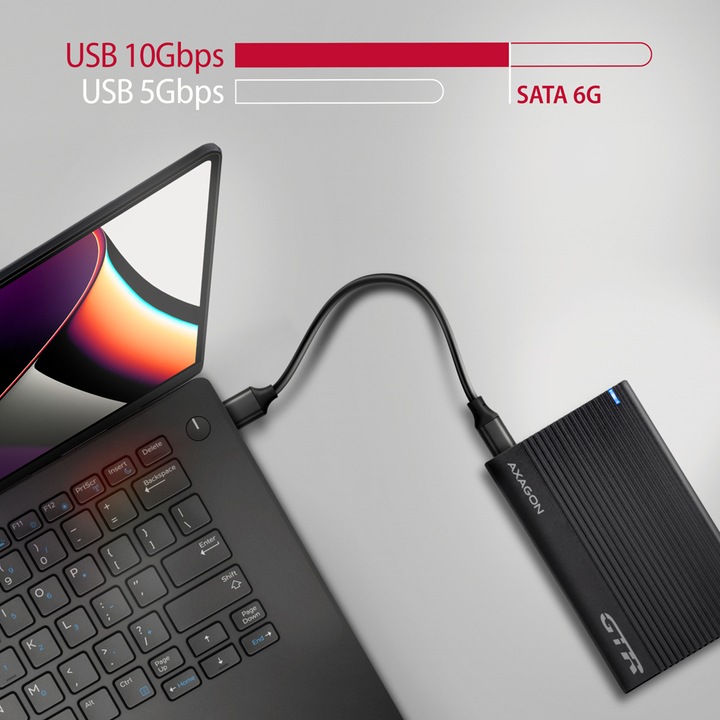 Actual product image Axagon EE25-GTR USB-C 3.2 Gen 2 - SATA 6G, 2.5" external hard drive enclosure, corrugated - black (2.5")