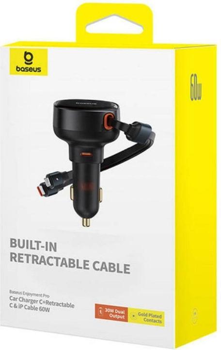 Actual product image Baseus Car Charger Enjoyment USB-C with USB-C cable and Lightning  60W
