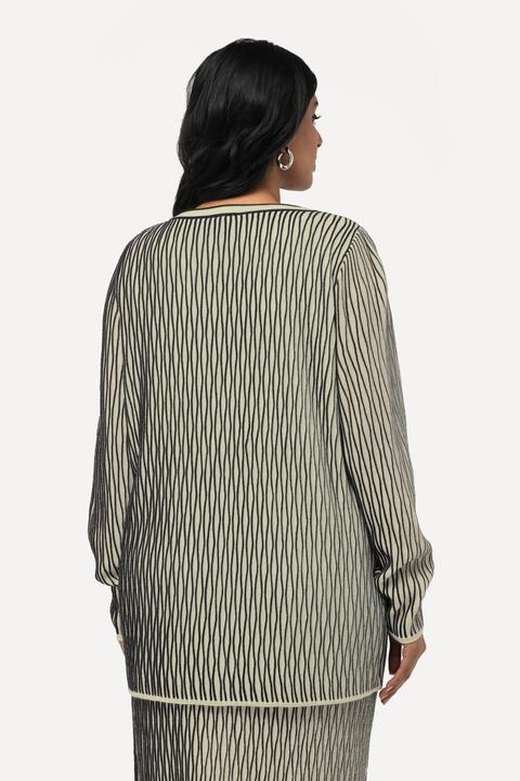 Produktbild Ulla Popken Strickjacke, 3D Struktur, V-Ausschnitt, Langarm, Wollmix (58)