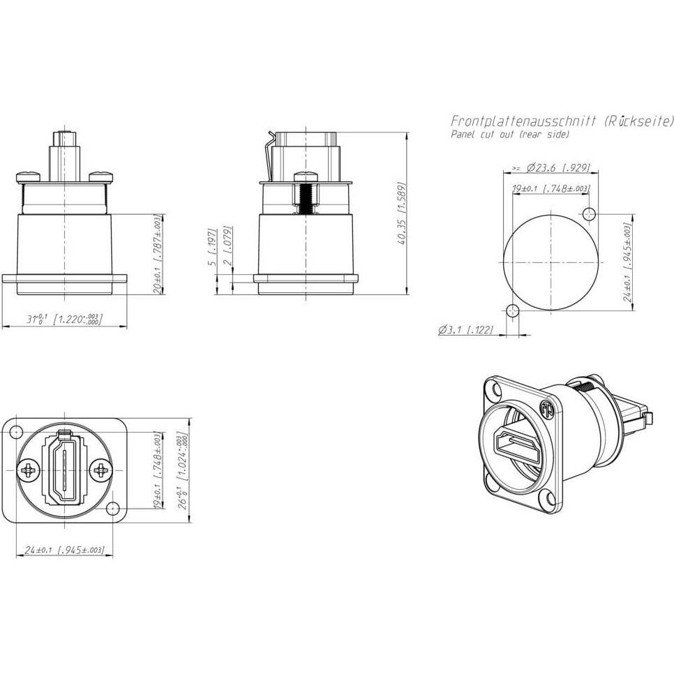 Thumbnail - Contrik HDMI (TM) 1.4 Durchfuehrung D-Serie, Audio Stecker, Schwarz