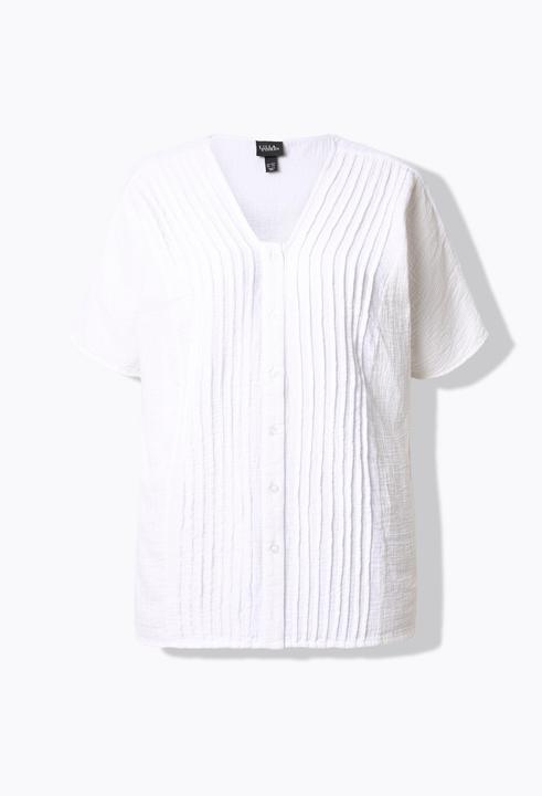 Produktbild Ulla Popken Musselin-Bluse, Oversized, Biesen, V-Ausschnitt, Halbarm (60)