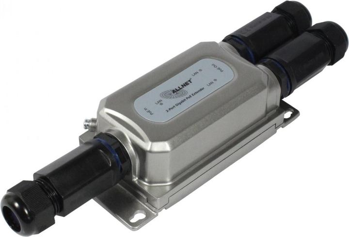 Actual product image Allnet poe 2x extender repeater outdoor switch ip67 ieee802.3bt in - 2xat out all-pr2013o-30w