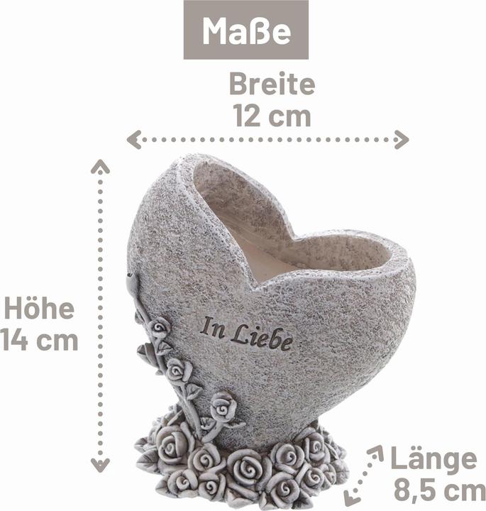 Actual product image Novaliv Grabschmuck Vase mit Herz "In Liebe" 12x8,5x14 cm Grabdekoration wetterfest Grabfigueren