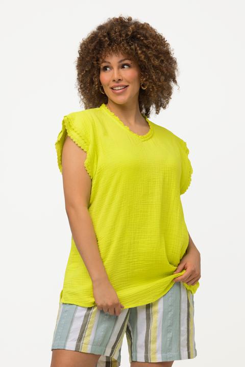 Produktbild Ulla Popken Blusenshirt, Musselin, A-Linie, V-Ausschnitt, Kurzarm (50, 52)
