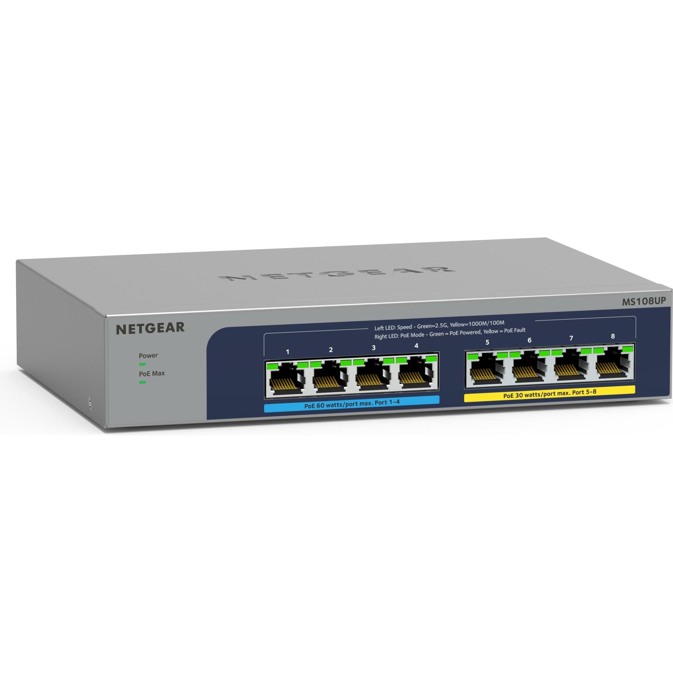Netgear MS108UP Ultra60 (8 Ports), Netzwerk Switch, Grau