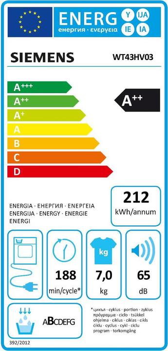 Energie-Label Siemens WT43HV03 (7 kg, Rechts)