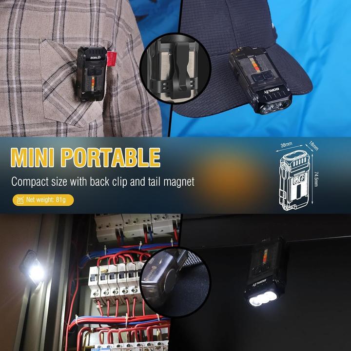 Actual product image Boruit V15 Mini Power Lamp - 80° Rotating - 1200 Lumens -10 Modes - Magnetic Base (Black)