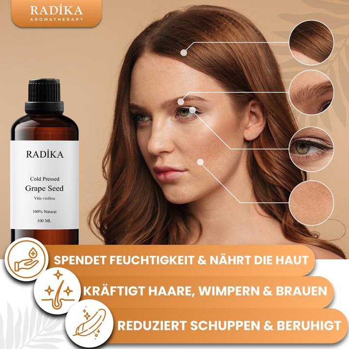Produktbild Radika Traubenkernöl, Kaltgepresst, 100% Rein, BIO, natürlich, 100 ml (Körperöl, 100 ml)