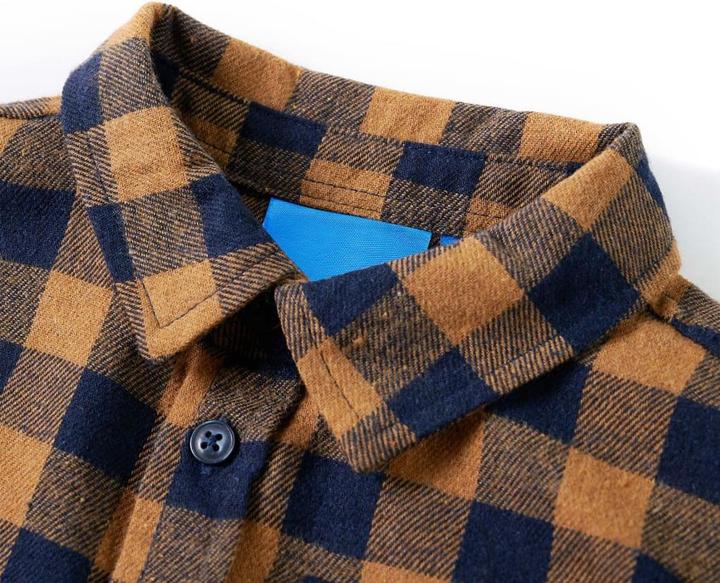 Immagine prodotto vidaXL Camicia da bambino con motivo a quadri cognac e blu 104,Materiale: 80 (104)