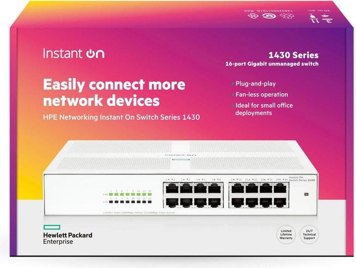 Actual product image HPE Aruba Instant On 1430 16G Switch - Switch - unmanaged - 16 x 10/100/1000 - desktop, rack-mountab (16 ports)