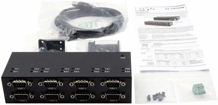 Actual product image Exsys USB 2.0 to 8S serial RS-232 ports, metal housing, with FTDI chip set