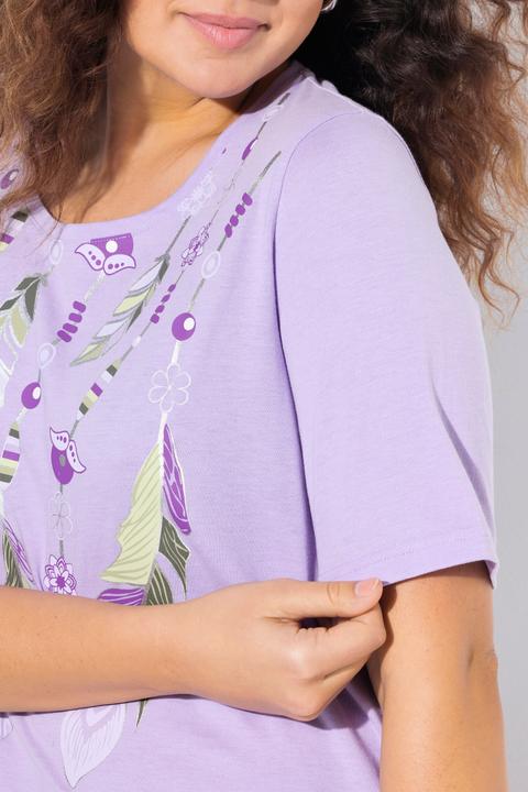 Immagine prodotto Ulla Popken T-shirt dal taglio svasato con piume, scollo a girocollo e mezze maniche (58)