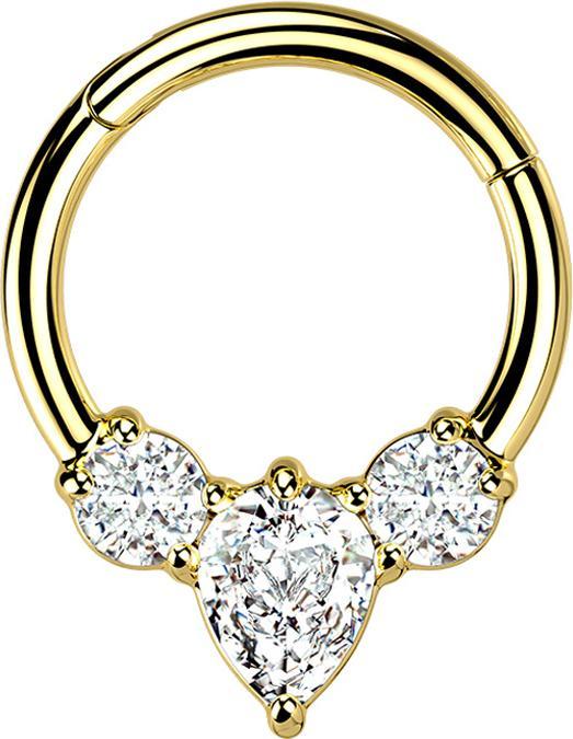 Image du produit Star Piercing Micro anneau segment pliable plaqué or goutte deux cristaux ronds argent (sans laiton, Acier chirurgical 316L)