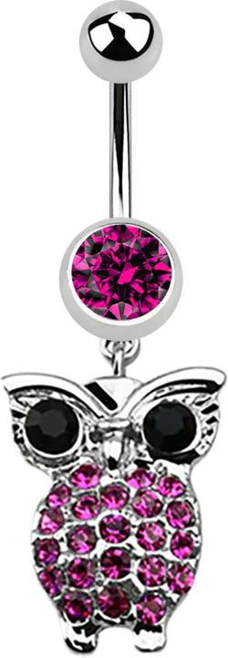 Immagine prodotto Star Piercing Banana argento con ciondolo gufo e occhioni fucsia (Acciaio chirurgico 316L, senza ottone)
