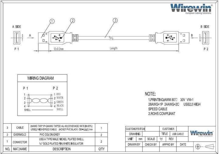Produktbild Wirewin USB A 2.0 (2 m, USB 2.0)