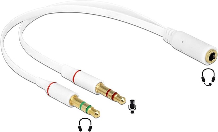 Image du produit Delock Adaptateur pour casque d'écoute 1 x 3,5 mm prise jack 4 broches > 2 x 3,5 mm 3 broches (0.20 m)