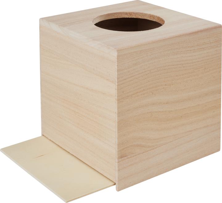 VBS Square" cosmetic tissue box, with round opening, raw wood
