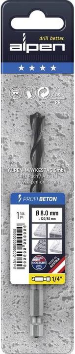 Actual product image Alpen Carbide concrete drill /4 Hexagonal shank (4 mm)