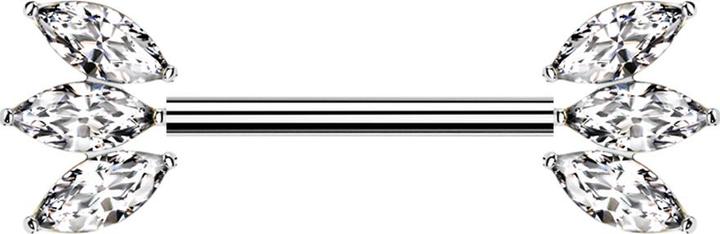 Produktbild Star Piercing Threadless Barbell silber mit zwei Fächer silber drei Kristalle silber (ohne Messing, Titan G23)