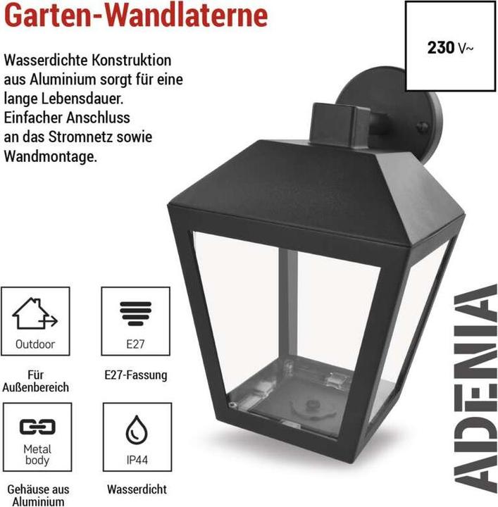 Image du produit Emos LED GARDEN LIGHT,E27,IP44,MAX 15W,WALL MOUNTED (E27, IP44)