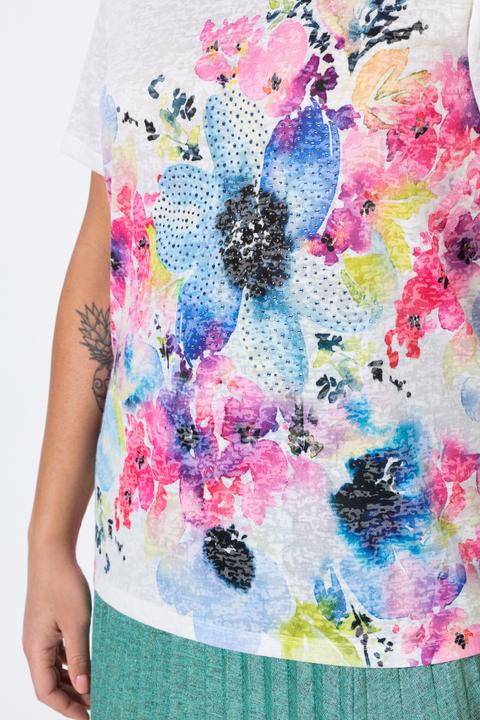 Produktbild Miamoda T-Shirt, Komfort Fit, Blumen-Muster, Glitzersteinchen (60)