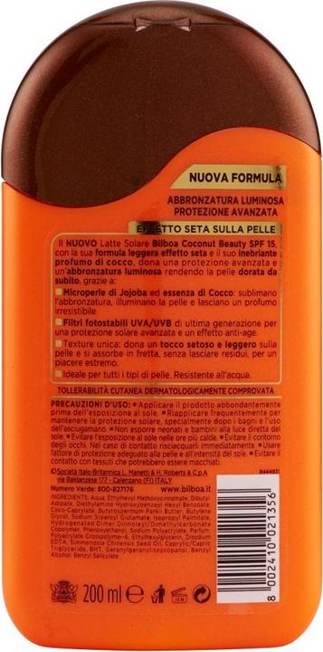 Immagine prodotto Bilboa Crema solare Coconut Glow SPF 15 con olio di cocco e vitamina E 200ml (Crema solare, SPF 15, 200 ml)