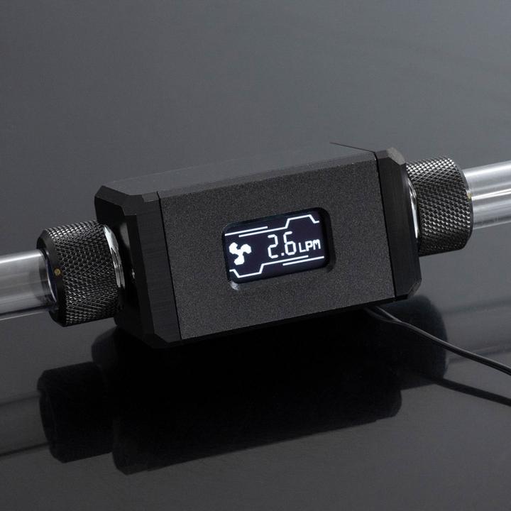 Produktbild Bitspower Durchflusssensor, 2x G1/4 Zoll Anschlüsse, OLED-Display
