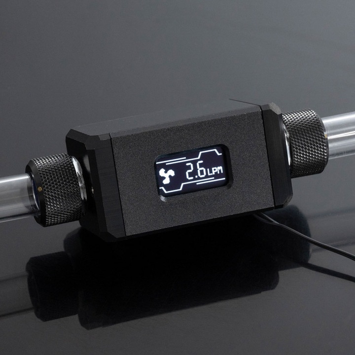 Actual product image Bitspower Flow sensor, 2x G1/4 inch connections, OLED display