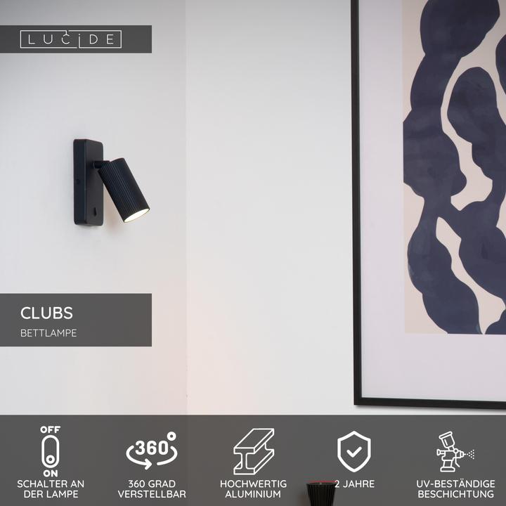 Immagine prodotto Lucide CLUBS - Faretto da parete - 1xGU10 - Nero 09239/11/30