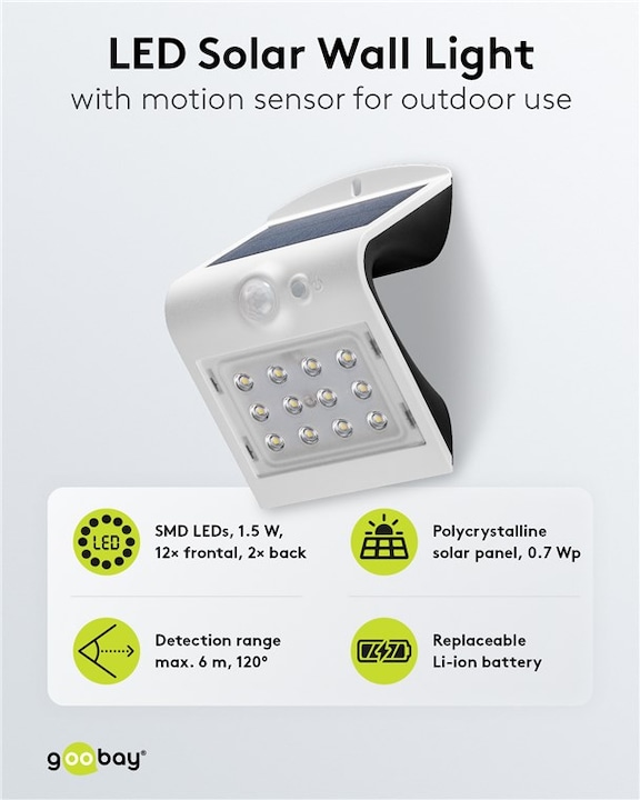 Image du produit Goobay Applique murale solaire à LED (220 lm, IP65)