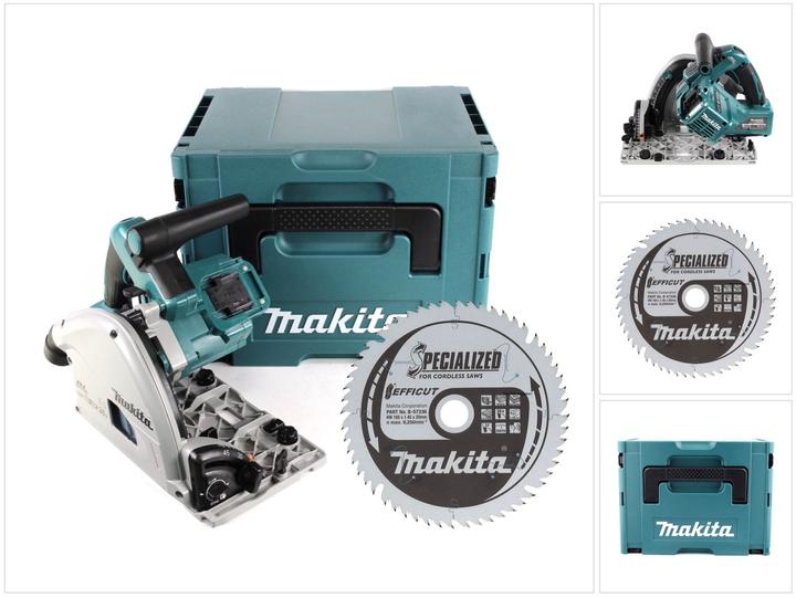 1x Makita DSP 600 Akku-Tauchsäge, 1x Makita HM-Sägeblatt D 165 mm, 1x Makita Makpac Gr. 4, 1x Universaleinlage, 1x Makita EFFICUT Kreissägeblatt für Holz 165 x 20 x 1,45 mm 56 Zähne (B-57336)